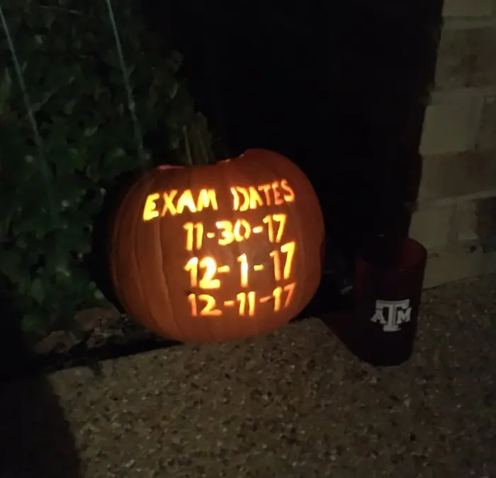Pumpkin with Exam Dates Carving