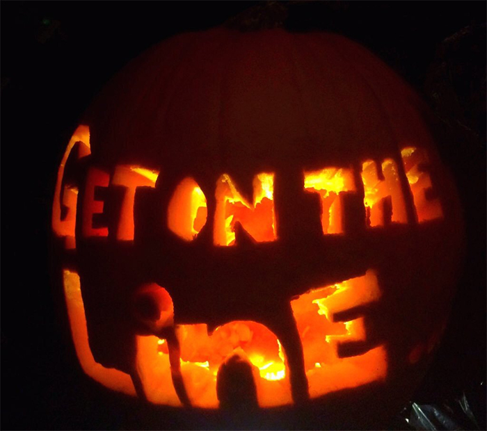 Pumpkin with Get On The Line Carving