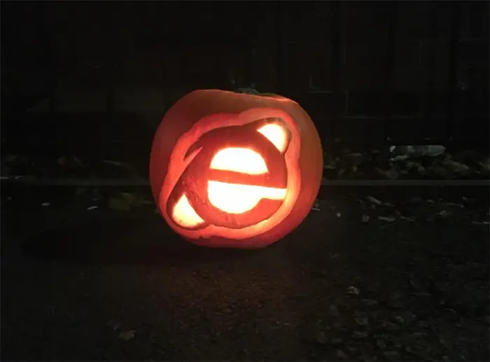 Pumpkin with Internet Explorer Logo Carving