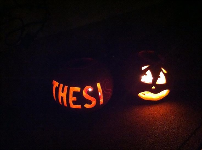 Pumpkin with Thesis Carving