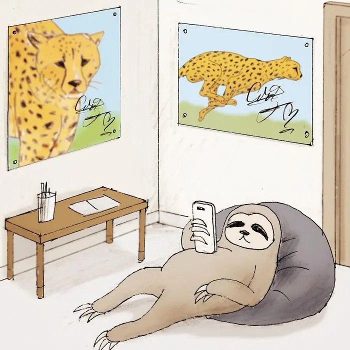 Sloth Holding a Phone While Lying on a Bean Bag Pillow