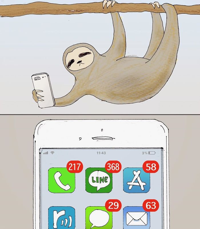 Sloth Holding a Phone with Multiple App Notifications