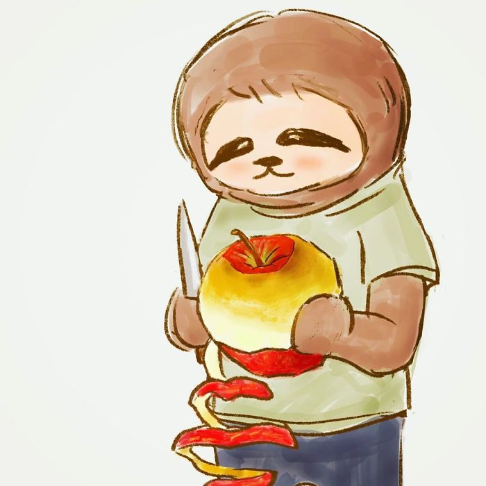 Sloth Peeling an Apple Using a Knife