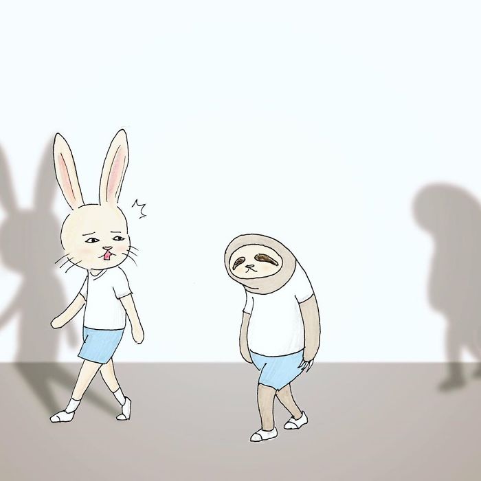 Sloth with a Slow Shadow Walking with a Bunny