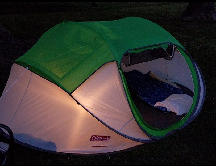 coleman 4-person pop-up tent night