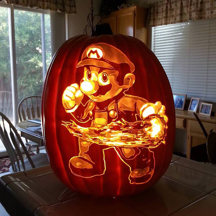 cool pumpkin carving super mario