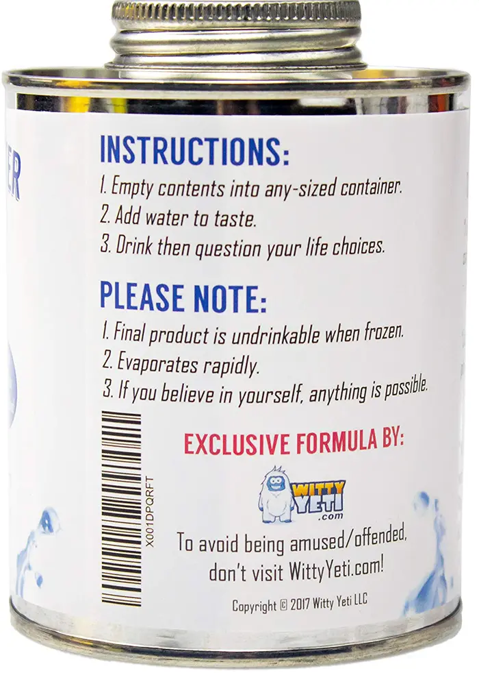 dehydrated water in a can label instructions