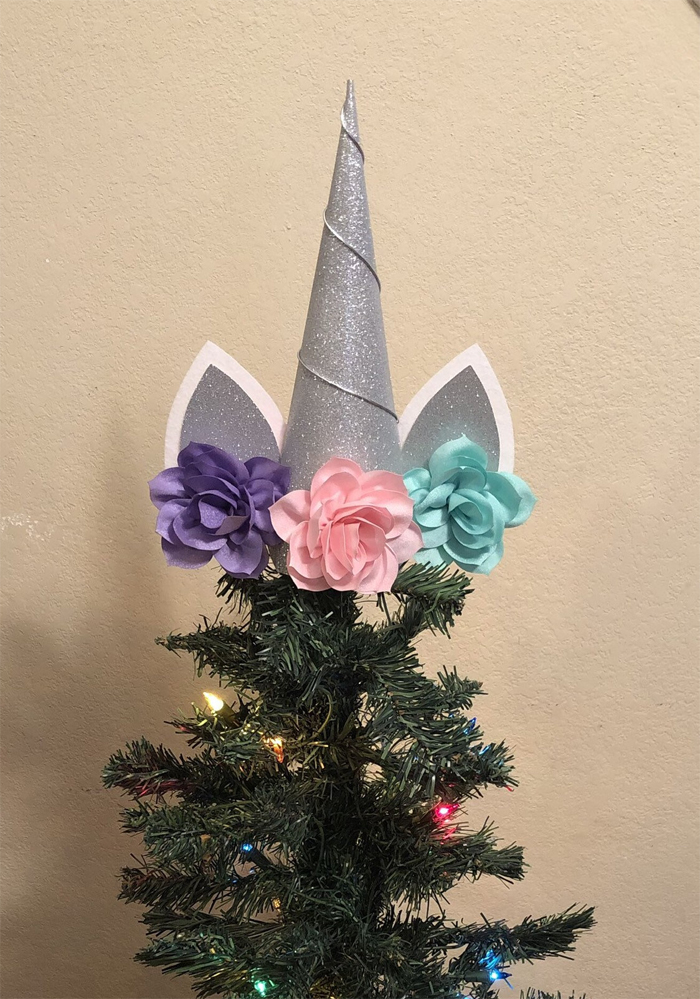 etsy unicorn christmas tree horn topper silver with flowers