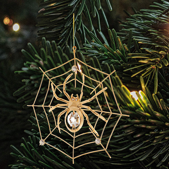 gold-plated spider on web for halloween trees