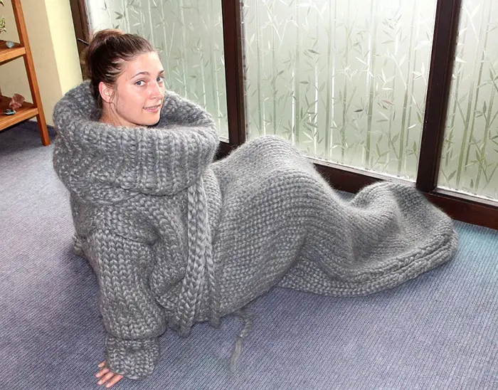 gray knitted adult onesie