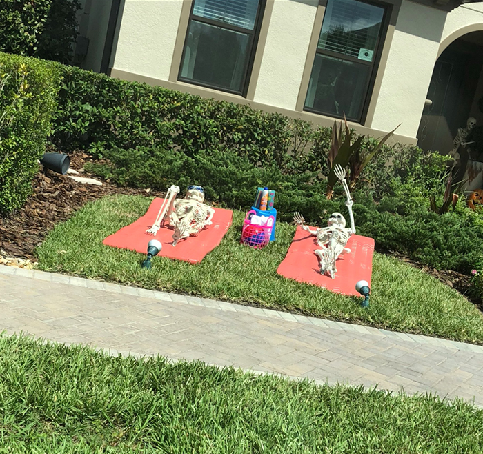 halloween skeletons sunbathing