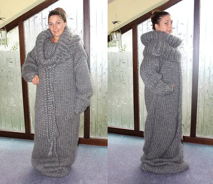 knitted adult onesie in gray