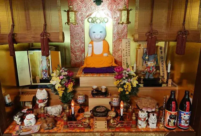 nyan nyan ji cat shrine in japan altar