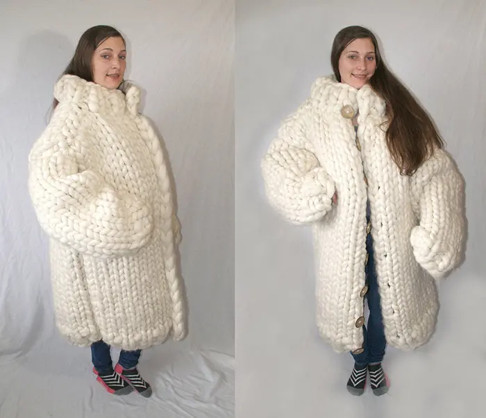 white knitted adult coat