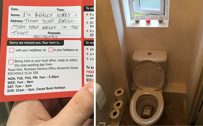 worst delivery drivers package fell into toilet