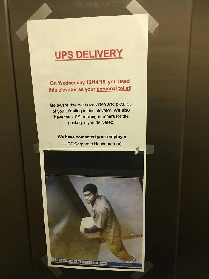 worst delivery drivers peeing inside elevator