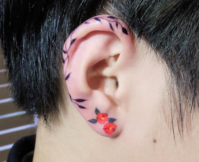zihee twin flower helix ear tattoo