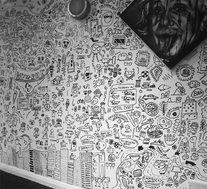 A Portion of Joe Whale's Doodles on a Restaurant's Dining Room Wall 3