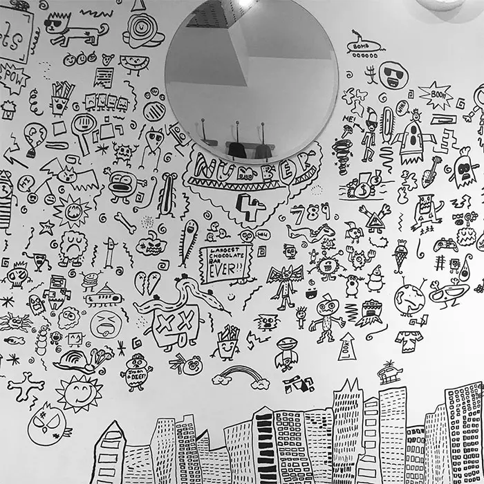 A Portion of Joe Whale's Doodles on a Restaurant's Dining Room Wall 4