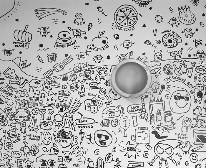 A Portion of Joe Whale's Doodles on a Restaurant's Dining Room Wall