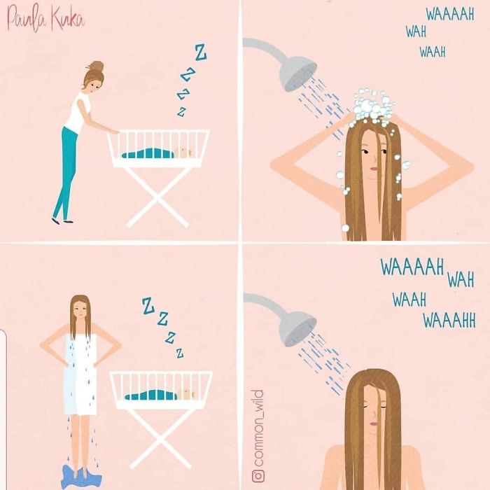 Baby Crying as Mother Takes a Shower Illustrations