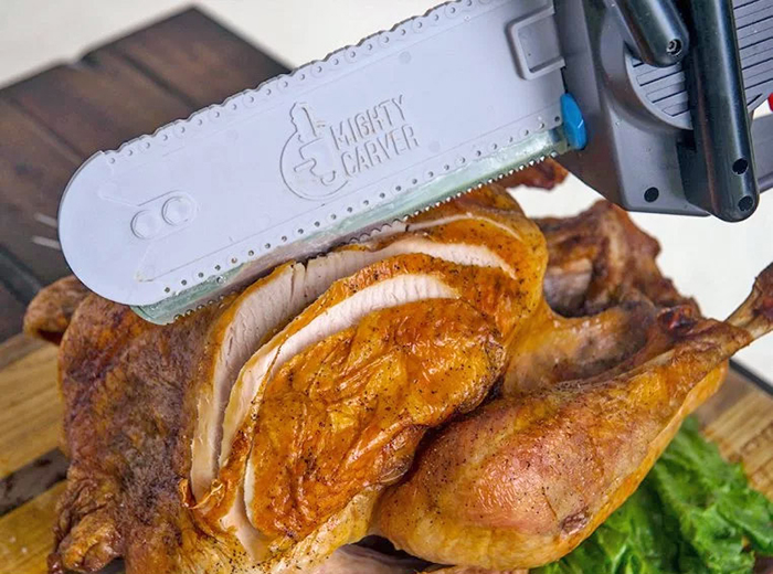 Chainsaw Turkey Carving Knife in Action Closeup