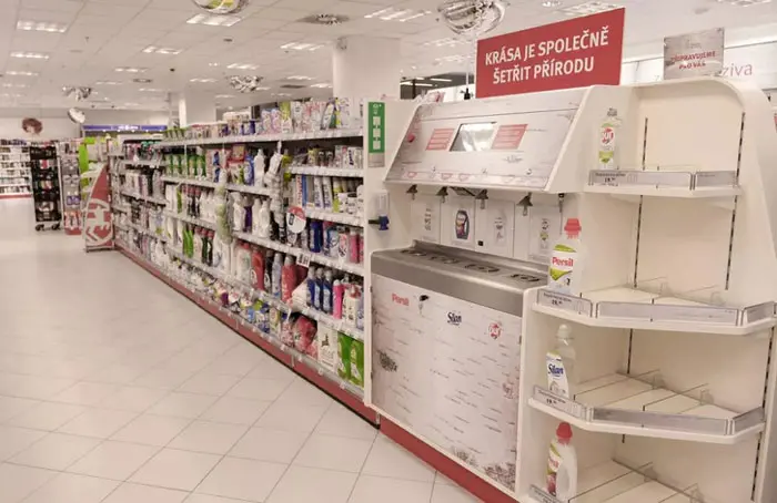 Cleaning Product Refilling Station in a Drugstore in Czech Republic