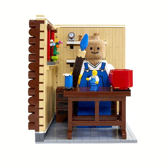 Customized LEGO Wooden Figure Painted as a Painter in His Workshop