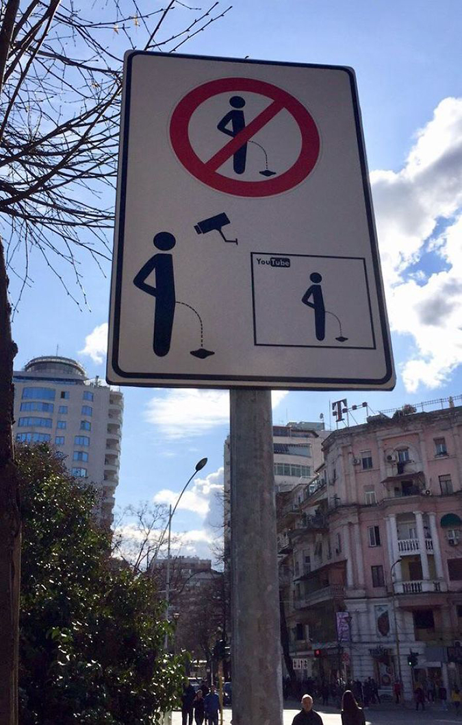 Funny Threatening Signs gotta be bold to urinate in albania