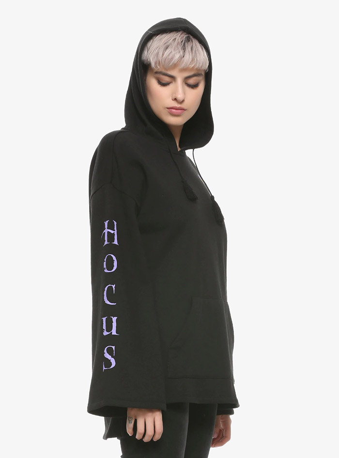 Hocus Pocus Clothing Collection Black Bell Sleeve Hoodie Back hocus sleeve detail