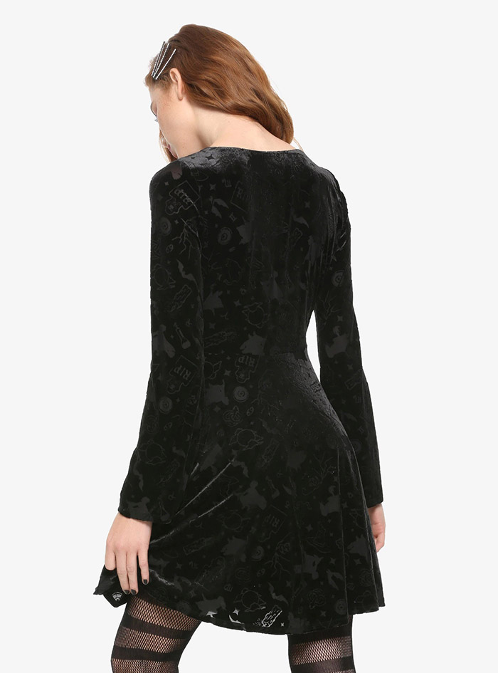 Hocus Pocus Clothing Collection Black Velvet Sleeve Dress back