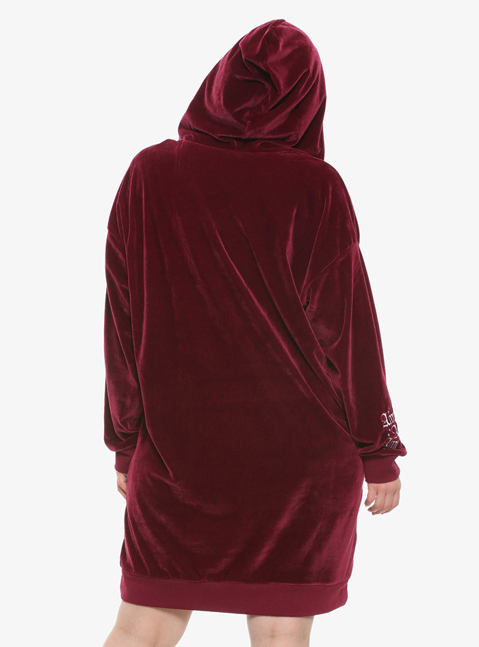 Hocus Pocus Clothing Collection Maroon Velour Lace-Up Hoodie Dress Plus Size Back