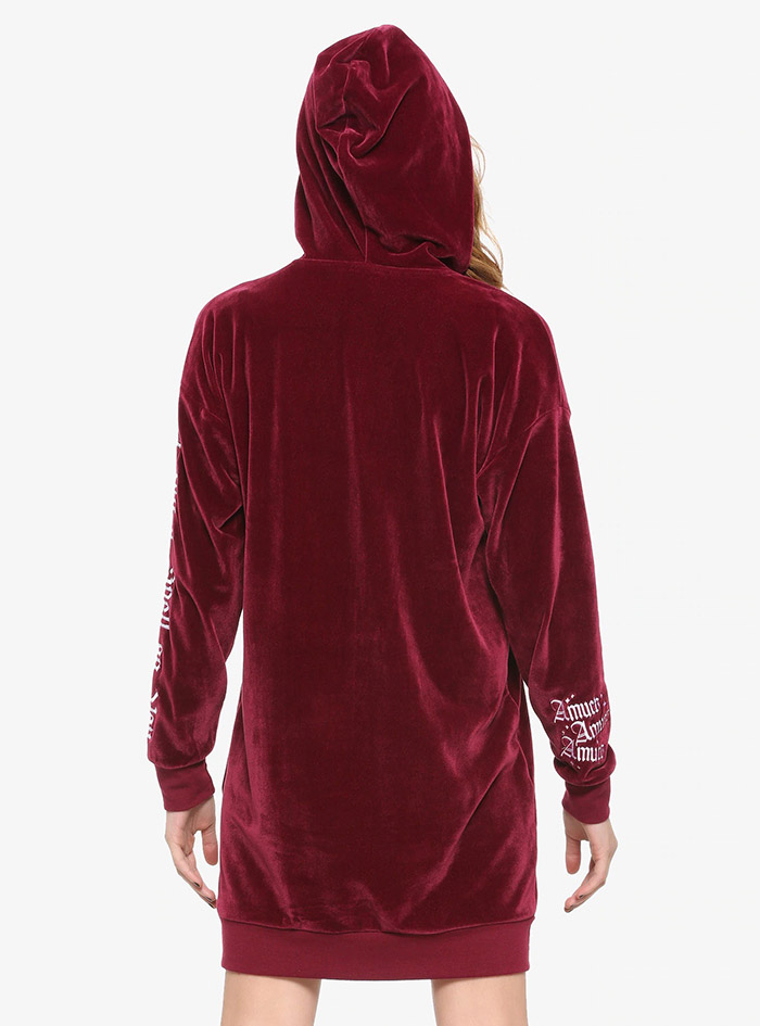 Hocus Pocus Clothing Collection Maroon Velour Lace-Up Hoodie back