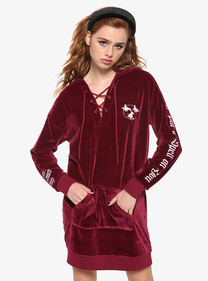Hocus Pocus Clothing Collection Maroon Velour Lace-Up Hoodie