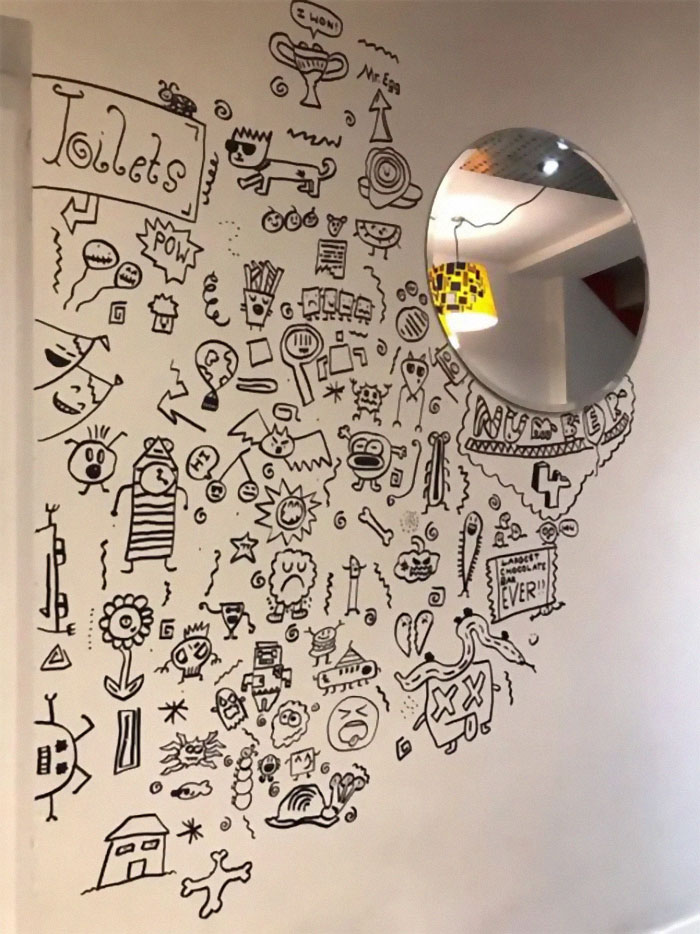 Joe Whale's Unfinished Doodles on a Restaurant's Dining Room Wall