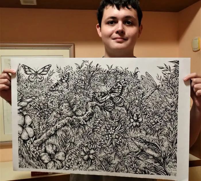 Krtolica Showing His Nature Drawing
