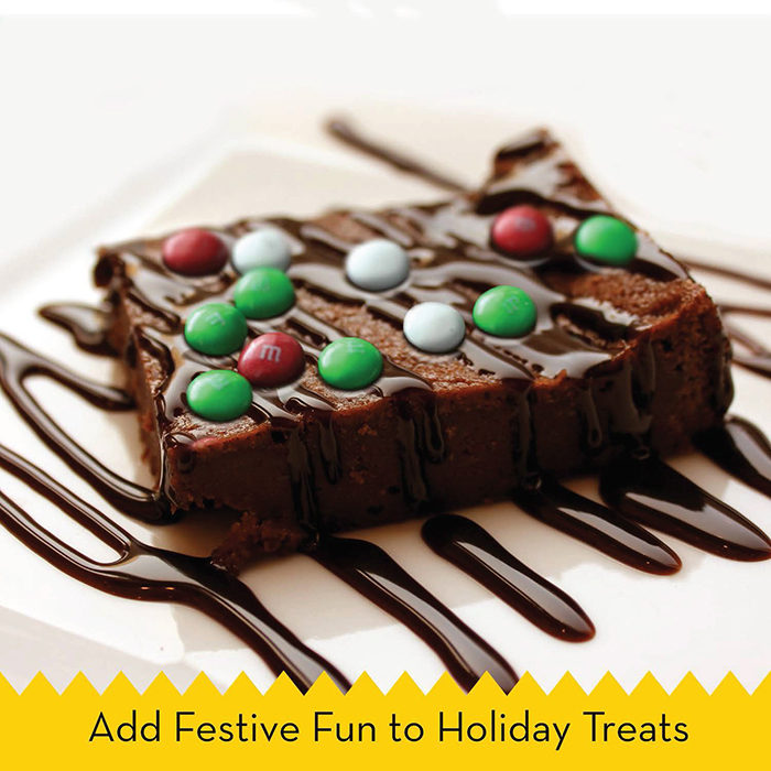 M&M's Holiday Mint Flavor Pieces on a Brownie