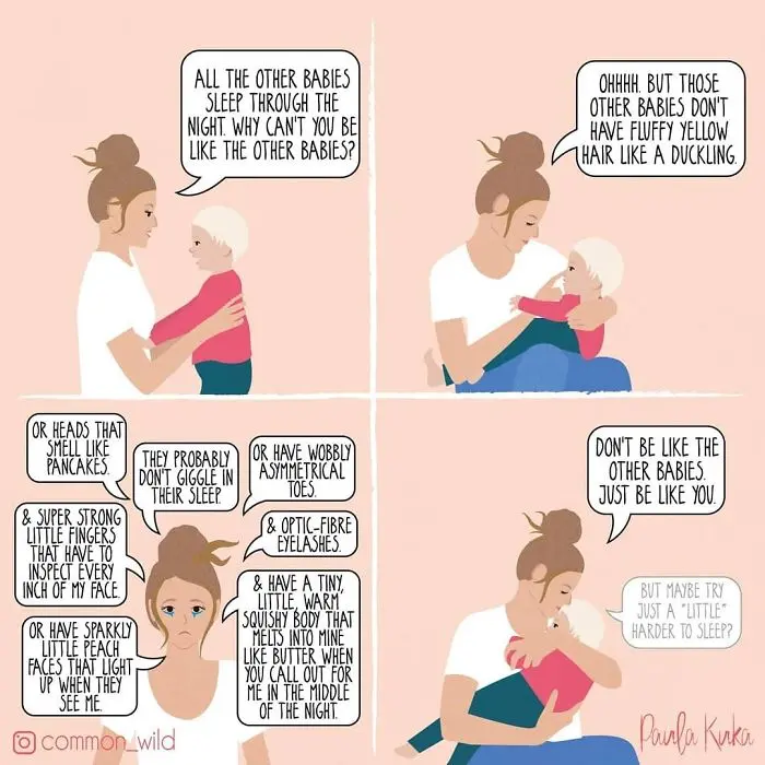 Mother Comparing Baby to Other Babies Illustrations
