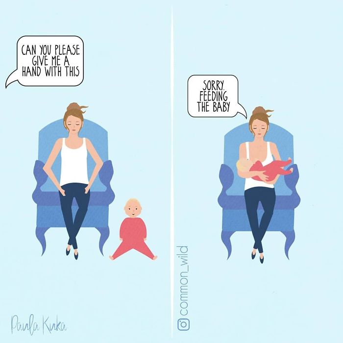 Mother Uses Feeding Baby as Excuse Not to Help Husband Illustrations