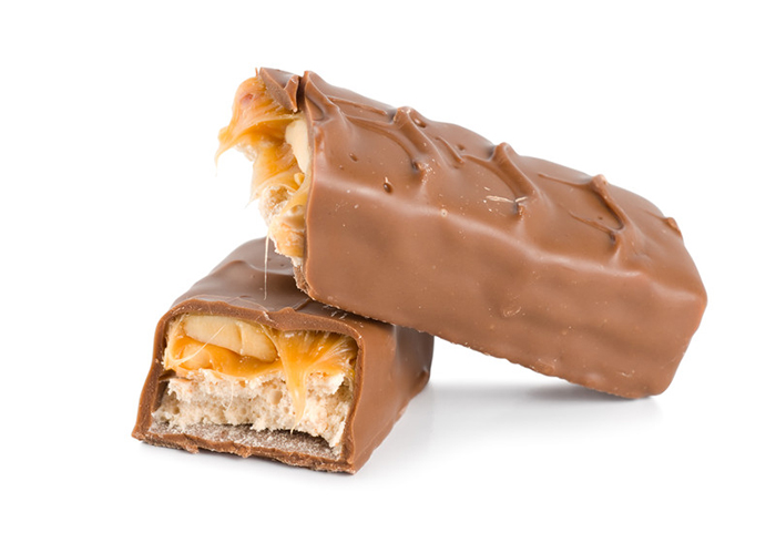 Snickers bar broken in half