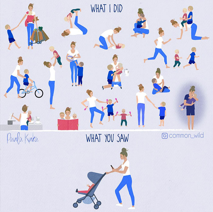 What a Mother Does Versus What Other People See Illustrations