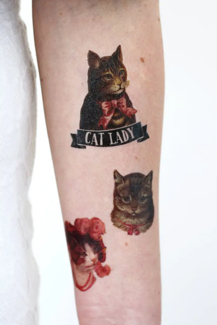 cat lady temporary tattoos decal-style