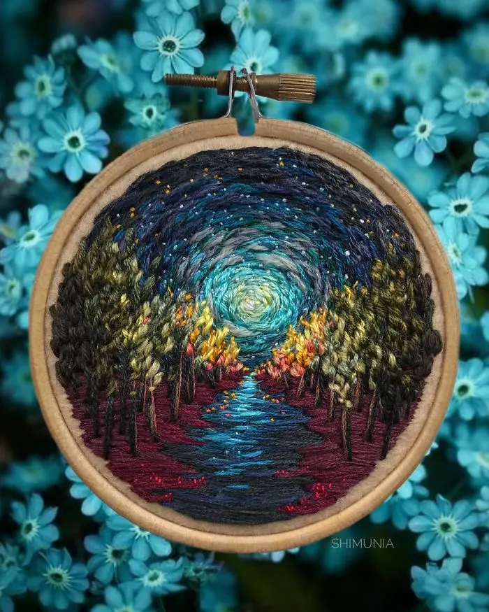 embroidery artist shimunia night wilderness