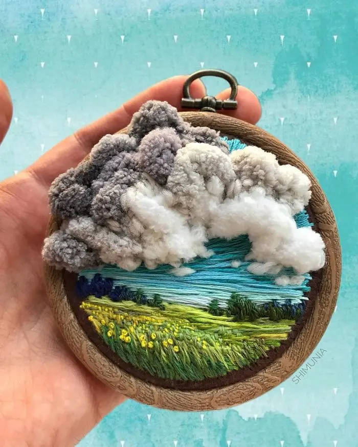 embroidery painting fluffy clouds
