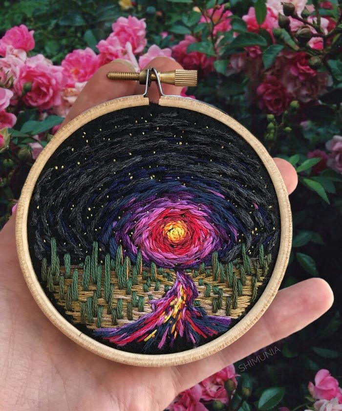 embroidery painting night desert