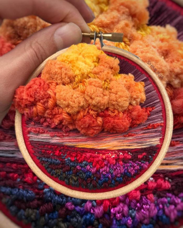 embroidery painting orange clouds