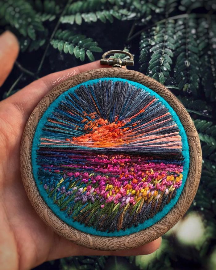 shimunia embroidery painting purple flower field