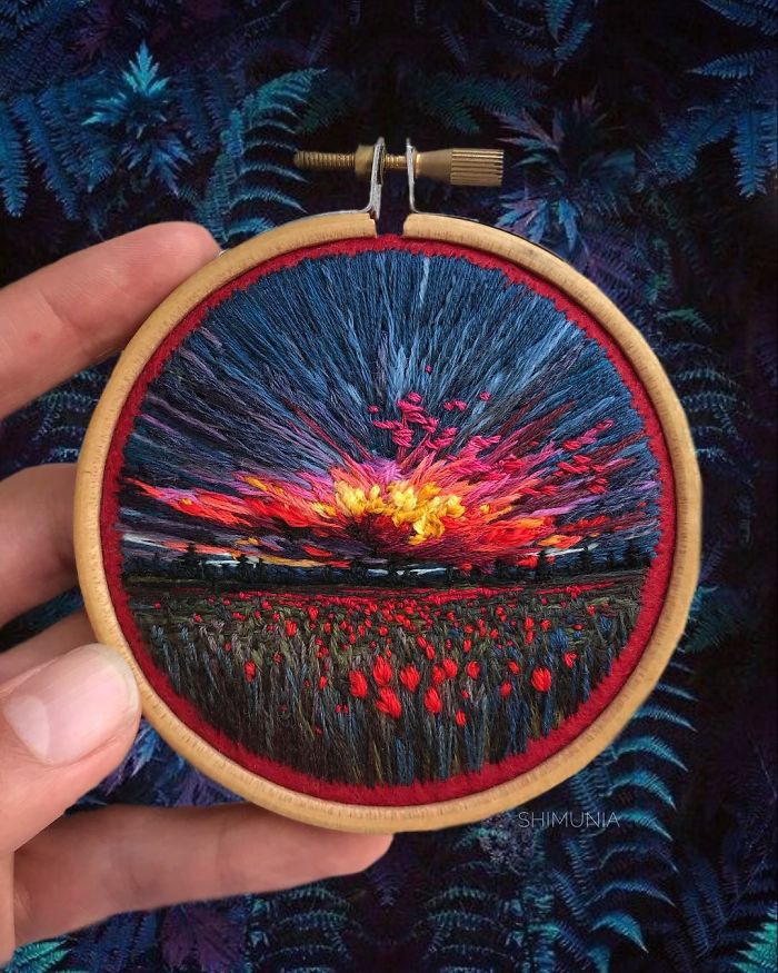 embroidery painting red flowers