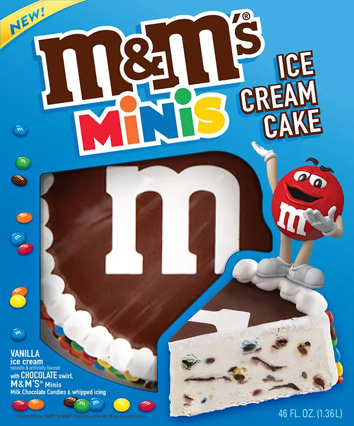 front view M&M's ice cream cake packaging