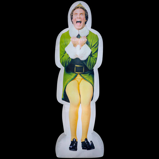 inflatable buddy the elf against black background